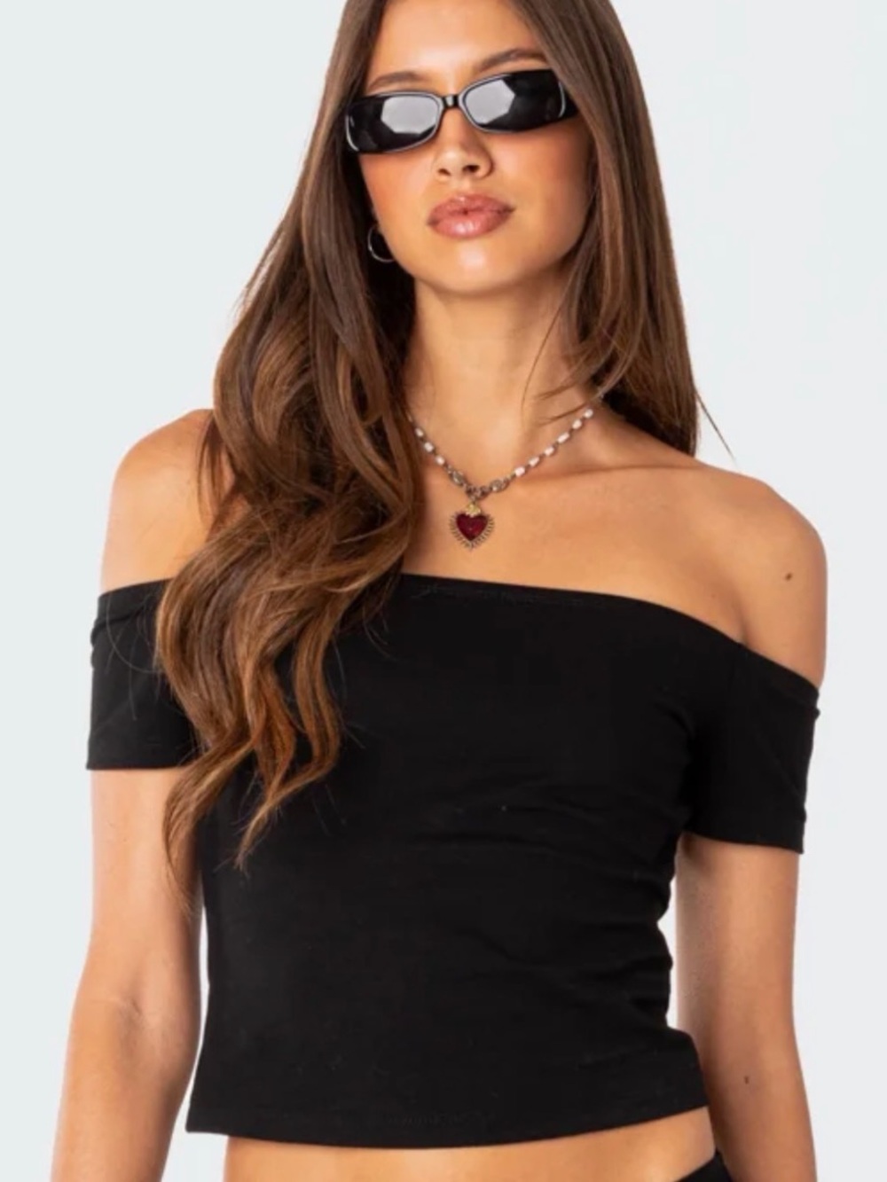 Edikted Black Off-The-Shoulder Crop Top